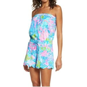 Lilly Pulitzer Jace Romper Fished My Wish Scallop Tube Top Jumpsuit Size Small